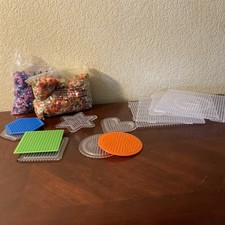 Perler Bead Lot- Two Bead Bags Peg Boards Many Shapes Black White Clear