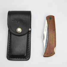 Vintage Maxam Wildlife Collection Lockback Wood Handle Knife with Case