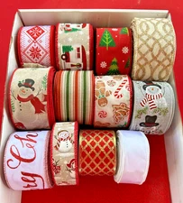 Multiple Christmas Wired Printed Ribbon ( 10 Yd) 1.5”-2.5”