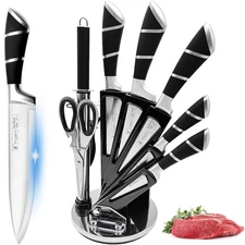 9x Kitchen Knife Cleaver Chef Stainless Steel Sharp Cutting Knives w/ Sharpener