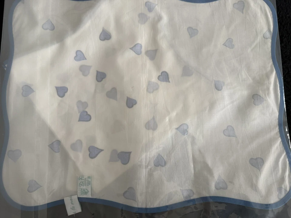 D Porthault París Coeurs Corazones Azul Salvamantel Y Servilleta Juego Algodón - Imagen 3 de 4