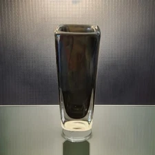 Vase Crystal Vintage Schott Smalandshyttan Art Glass 8" Vase Smokey Black Signed
