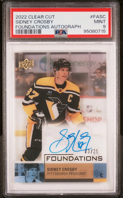 2022 Upper Deck Clear Cut Foundations Autographs Sidney Crosby 03/25 PSA 9