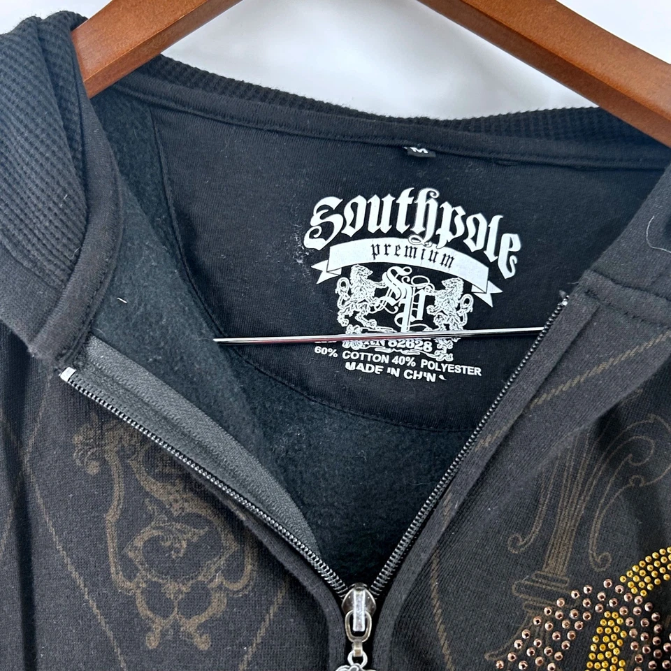 Толстовка с капюшоном мужская Southpole премиум-класса размер M черная на молнии украшенная логотипом со стразами - Изображение 4 из 4