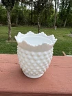 Vintage Milk Glass Hobnail Mini Vase Scalloped Rim Decor Collectible