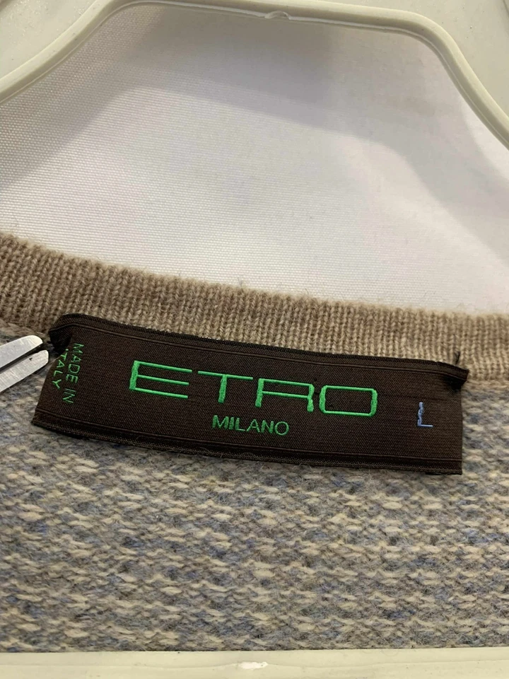 Suéter Etro Milano Para Hombre 100% Cachemira Cuello en V Beige Gris Talla L Hecho en Italia #RM Foto 3 de 4