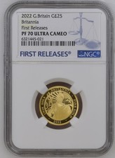 Great Britain UK 2022 BRITANNIA 1/4 Oz Gold £25 Pound Proof Coin NGC PF70 UC FR