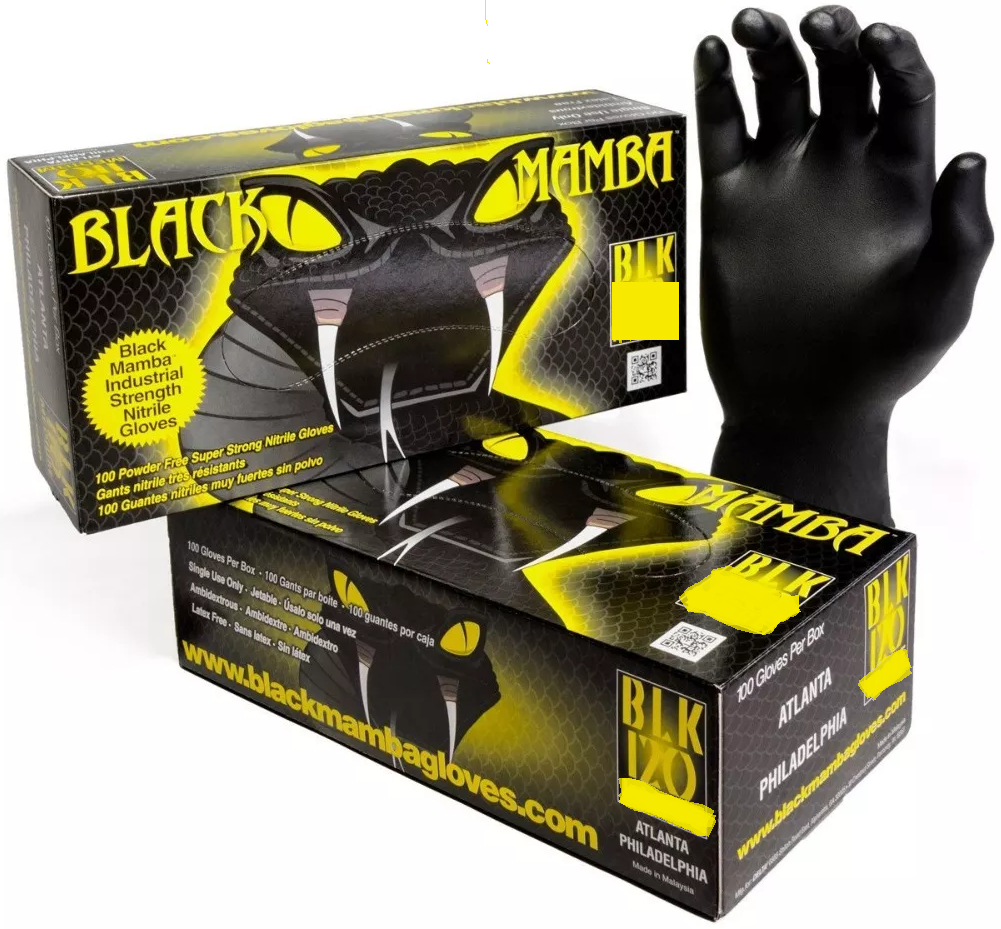 1 x Black Mamba Super Strong Mechanics Workshop Nitrile Gloves Box of 100 SMALL