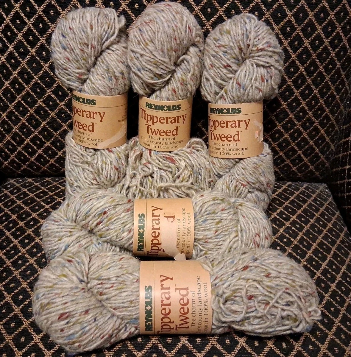 Vintage Reynolds Tipperary Tweed Yarn 5 Skeins 100% Wool Ireland Gray 517 image 7