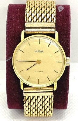 MEDANA SWISS MADE HANDAUFZUG VINTAGE HERRENUHR Gold MEN´S WATCH 70s 60s Hand win