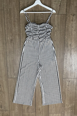 Bershka Women M Adjustable Straps Striped Jumpsuit White Black BNWT