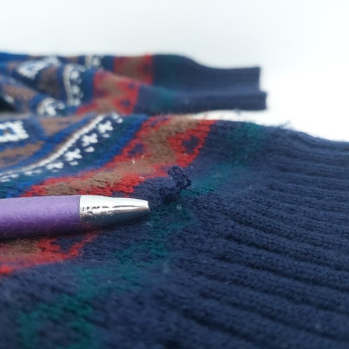 Knit Jumper Mens Size L / XL Blue Geometric Long Sleeve Oversized Y2K Acrylic - Picture 12 of 13
