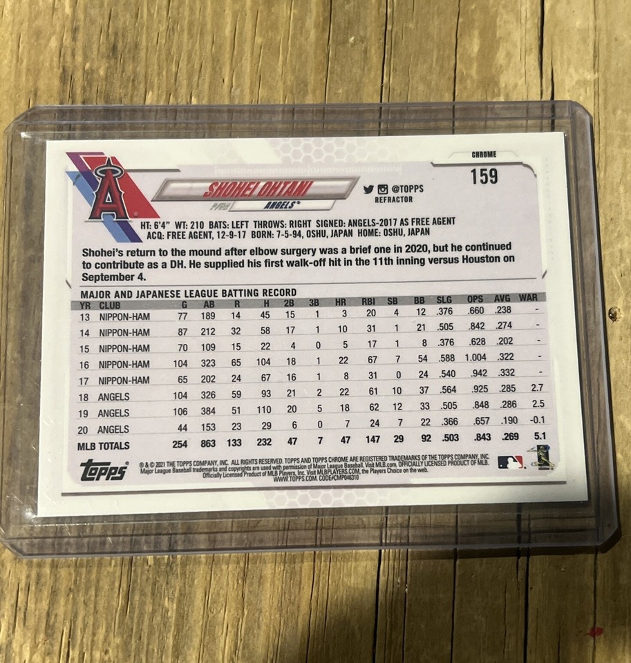 2021 Topps Chrome Shohei Ohtani Chrome Refractor SP #159 Angels Dodgers ...