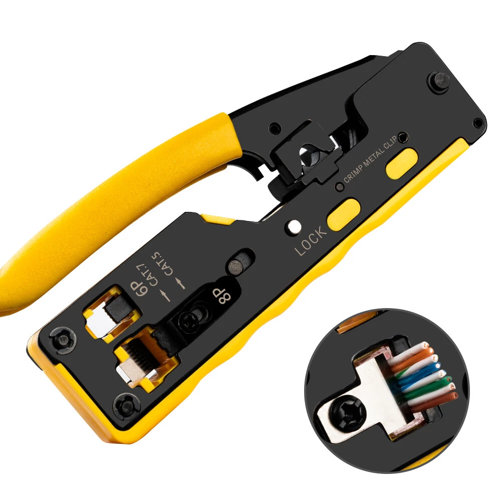 RJ45 RJ11 Network Crimper Cabling Tool Cutter Stripper For EZ Cat7