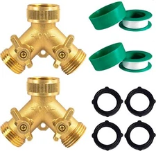3/4" Garden Hose Splitter 2-Way Heavy Duty Brass Y Splitter Connector 2 Valves