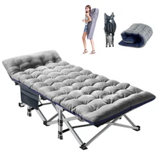 H&ZT Folding Outdoor Camping Cot Bed With 2 Side Color Mattress For Ourdoor