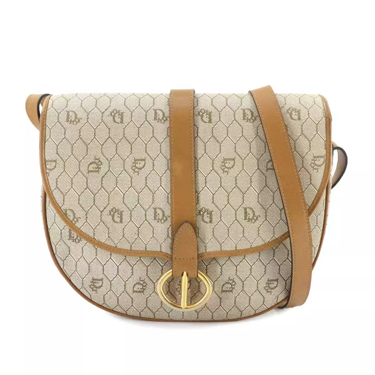 Christian Dior sac à main bandoulière nid d'abeille PVC cuir beige marron 90273034