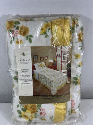 (NEU) Vintage Fieldcrest "To A Wild Rose Blanket" Satin Trim 72" x 90" USA
