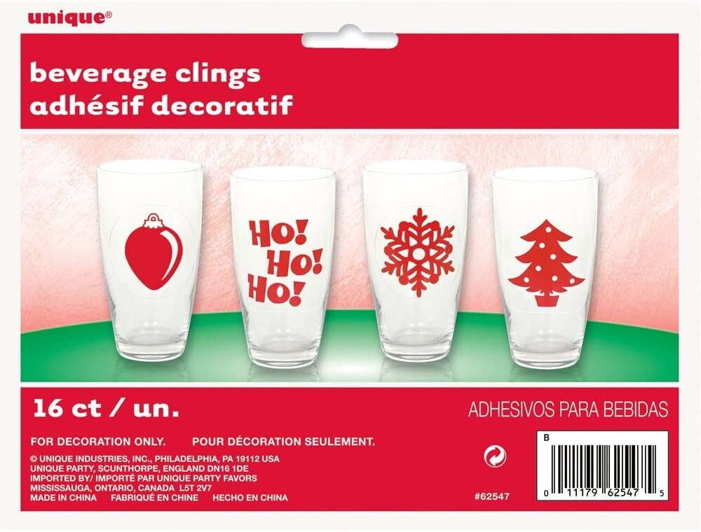 Christmas Cling Drink Markers Assorted Pack of 16