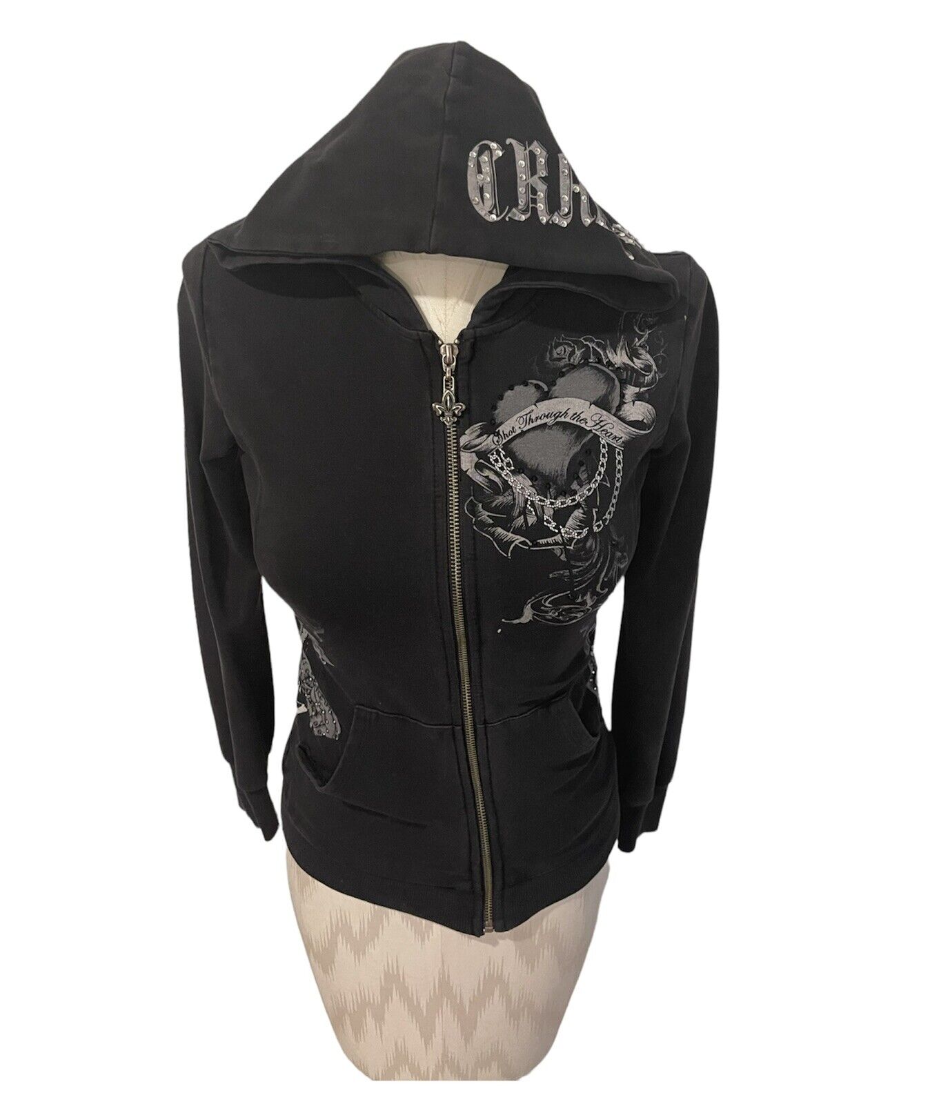 Crash & Burn Zippered Now on sale Women’s Black Hoodie Size Gray Graphic Long-awaited and