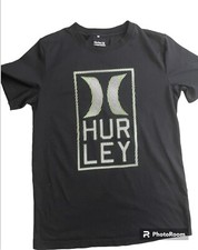 Hurley Logo Kids Black Short Sleeve T Shirt Size 14/16 White/green Logo