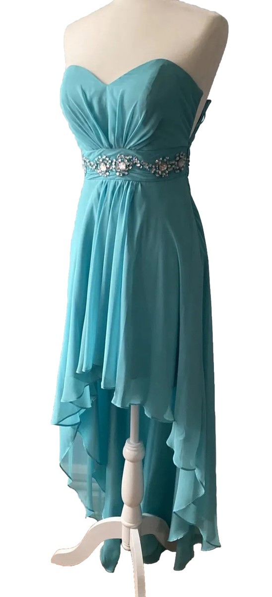 Turquoise Formal Prom Dress Morgan & Co. Strapless Hi-low Chiffon Size 3/4  | eBay