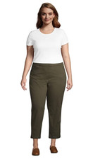 Land's End Mid Rise Curvy Pull On Chino Crop Pants Army Green 98 COTTON Sz 18W