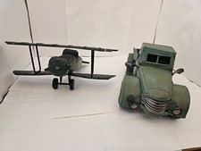 2 Vintage Handmade Truck Metal and Airplane Wooden/Metal. Boths green painted