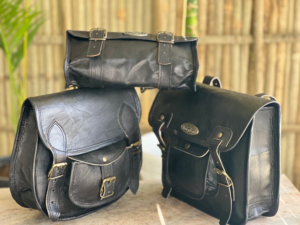 Sacoches Moto En Cuir – Lot De 2 (grande Et Petite) – Saddlebag Pour Moto – Sans Marque
