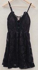 Womens Size M Sexy Black Lace Babydoll Dress Spaghetti Strap Crossed Neckline