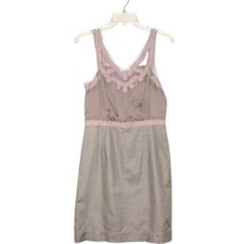 LOFT beige sleeveless pink ribbon wedding guest date night dainty mini dress 6