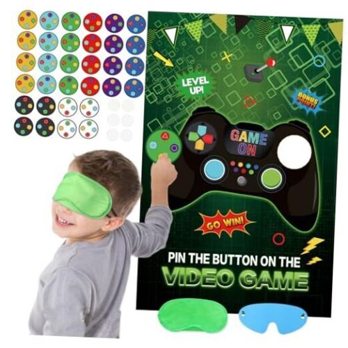  Pin The Button on The Video Game with 32PCS Video Game Stickers 20’’ X 28’’  - Picture 1 of 8