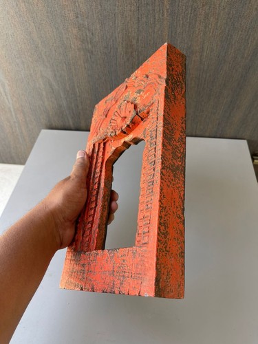 Antique Look Wooden Carving Hand Painted Wall Hanging Orange Frame Decorative - Picture 8 of 13