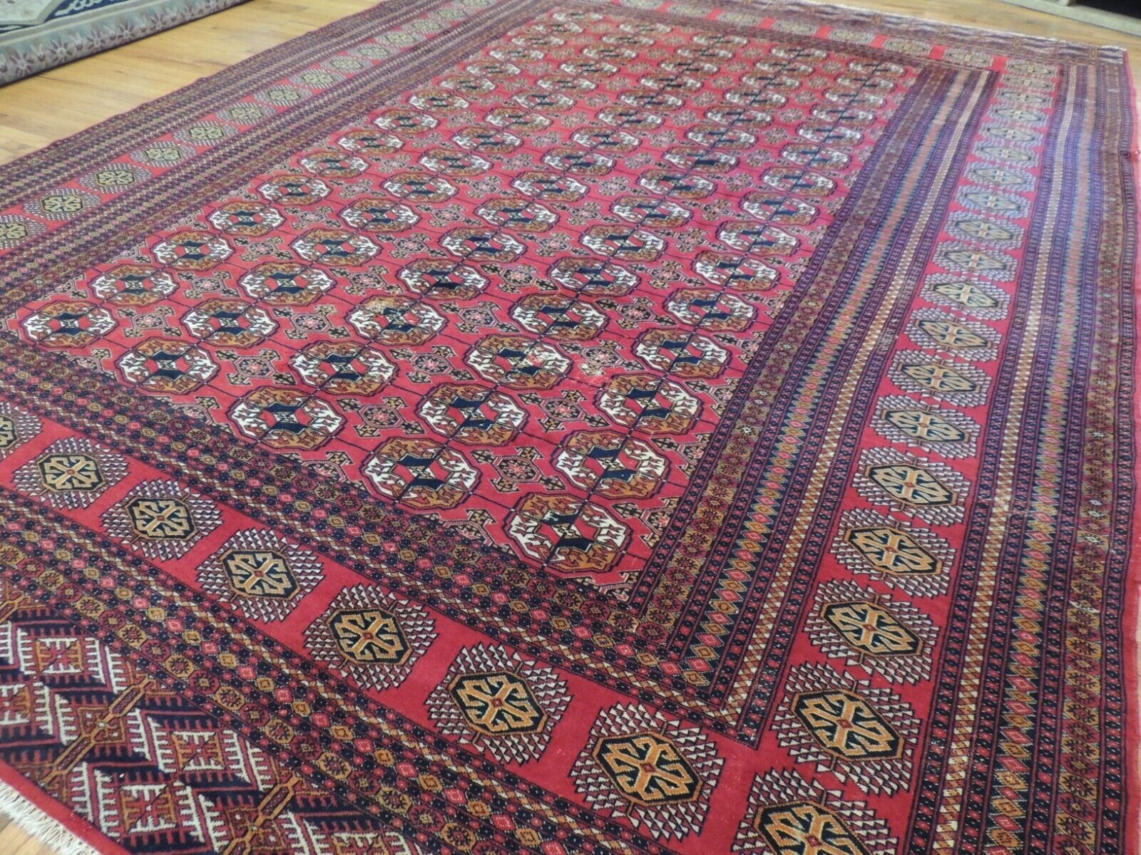 9x12 Antique Pakistani Bokara Bokhara wool hand-knotted Oriental Area Rug Red 