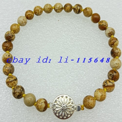Beautiful 6mm Multicolor Picture Stone Round Gemstone Bead Bracelet 7.5" Gift - Picture 6 of 6