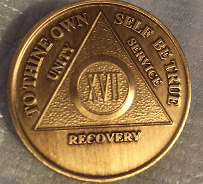 Alcoholics Anonymous 17 Year Recovery Coin Chip Medallion Medal Token ...