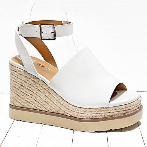 New Womens White Wide Band Platform Wedge Espadrille Sandals - Picture 4 of 5