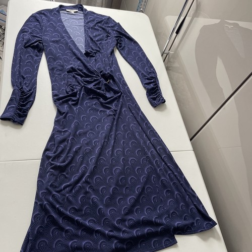 Laura Ashley Jersey Wrap Dress Uk 14 Purple Geometric Print Side Tie - Picture 8 of 18