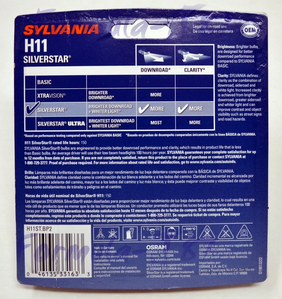 Sylvania Silverstar H11 55W Dos Bombillas Luz Antiniebla Repuesto Actualización Lámpara Stock Foto 3 de 4