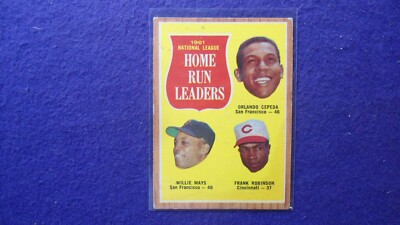 Topps Baseball Card 1962 #54 N.L. HR Leaders Cepeda/Mays/Robinson