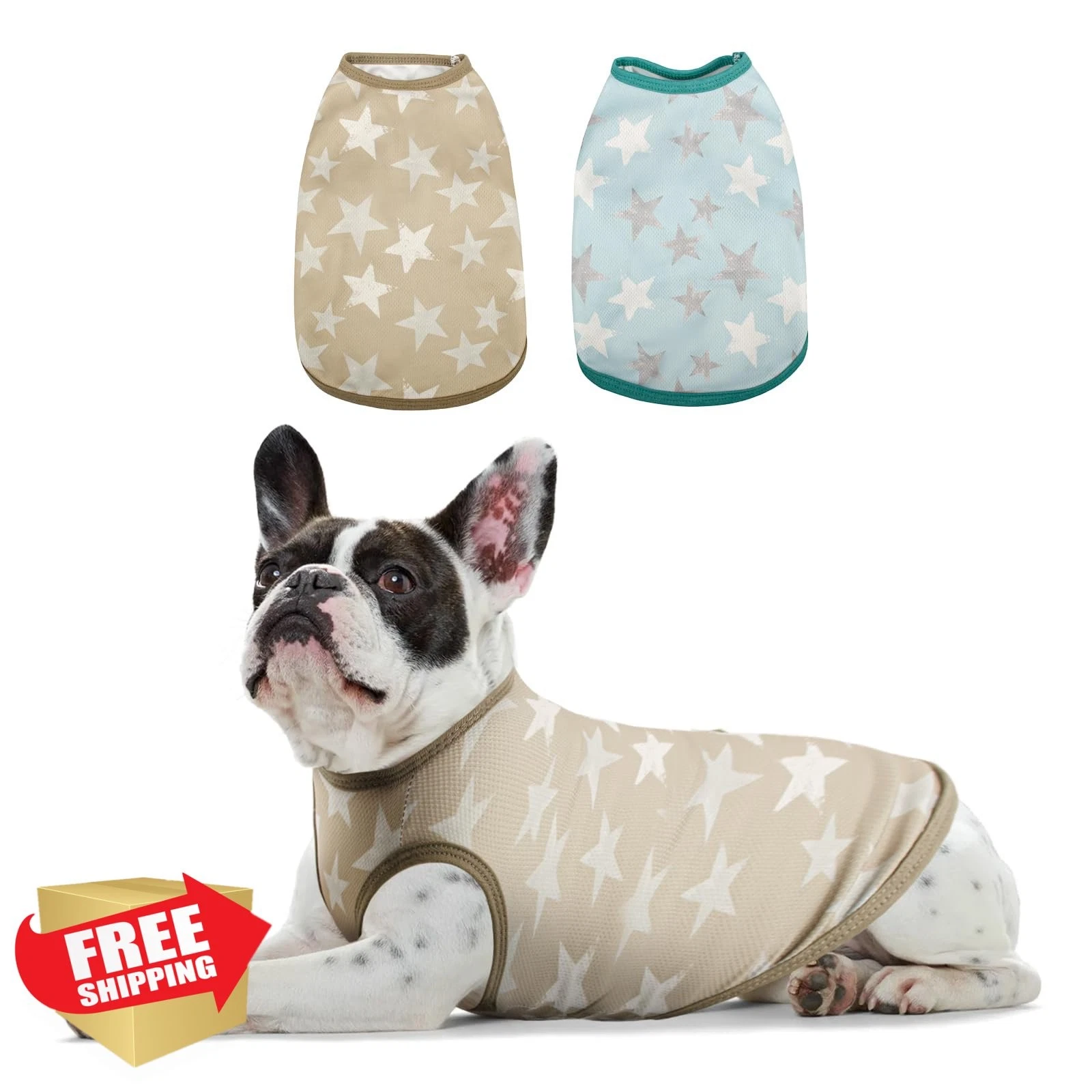 Sychien Dog Cooling T-Shirt, Quick Dry Star Print, Deep Green/Light Blue, Siz...