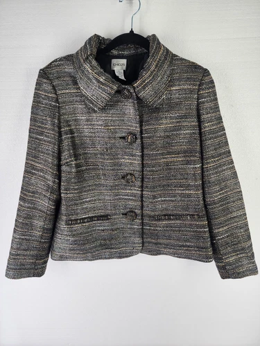 VETEMENTS Giacca blazer Chicos donna 1 piccolo 8 tweed nero metallizzato righe bottoni oro