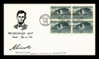 US COVER HOMESTEAD ACT 100TH ANNIVERSARY FDC BLOCK OF 4 DIAMOND CACHET
