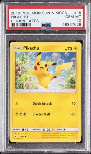 2019 POKEMON SUN & MOON HIDDEN FATES #19 PIKACHU PSA 10