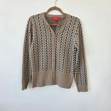 Vintage Shanghai Tang 100% Wool Sweater Cardigan Metallic Chevron Large *Flaws*