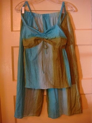 NWT Josie Natori Pajamas 2-Piece Set XS Aqua/Olive