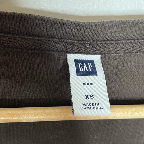 Gap Y2K Floral Henley Top Brown Womens XS Ribbed Pointelle Cottagecore Dainty - Picture 4 of 7