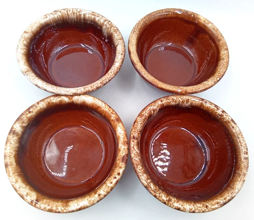 Hull Pottery Bowls Brown Drip Dessert Fruit Serving Dishes Vintage USA Set of 4
