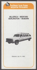Hudson Bus Lines Airporter Limousine Schedule Billerica-Burlington-Woburn 1982