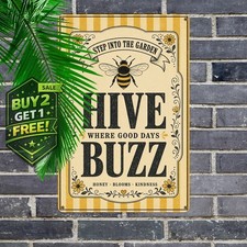 Honey Bee Hive Welcome Metal Sign Retro Typography Farmhouse Plaque